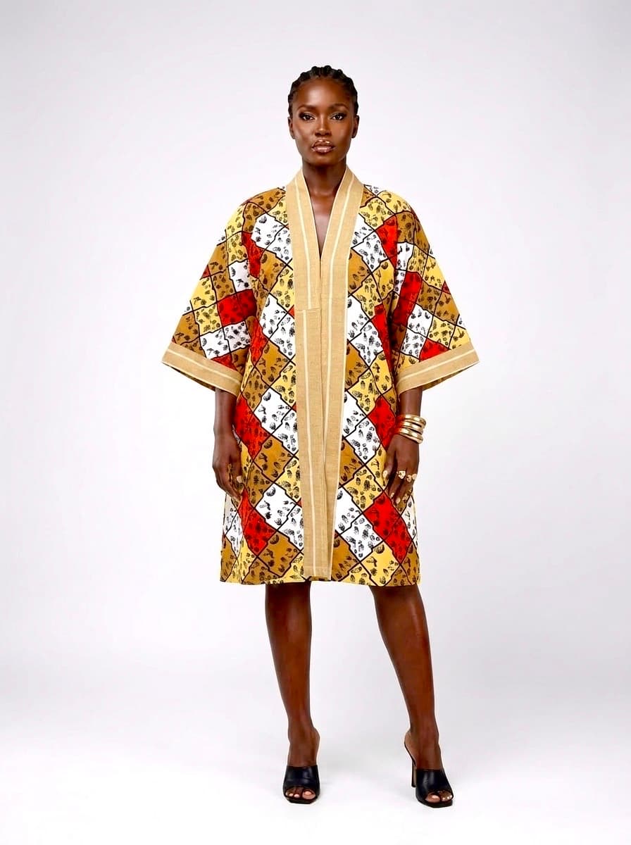 MUSTARD AND OCHRE MOSAIC ANKARA DRESS